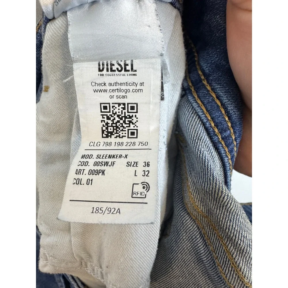 Diesel Sleenker-X Skinny Jeans Blue Wash 009PK W36 L32 Stretch Denim